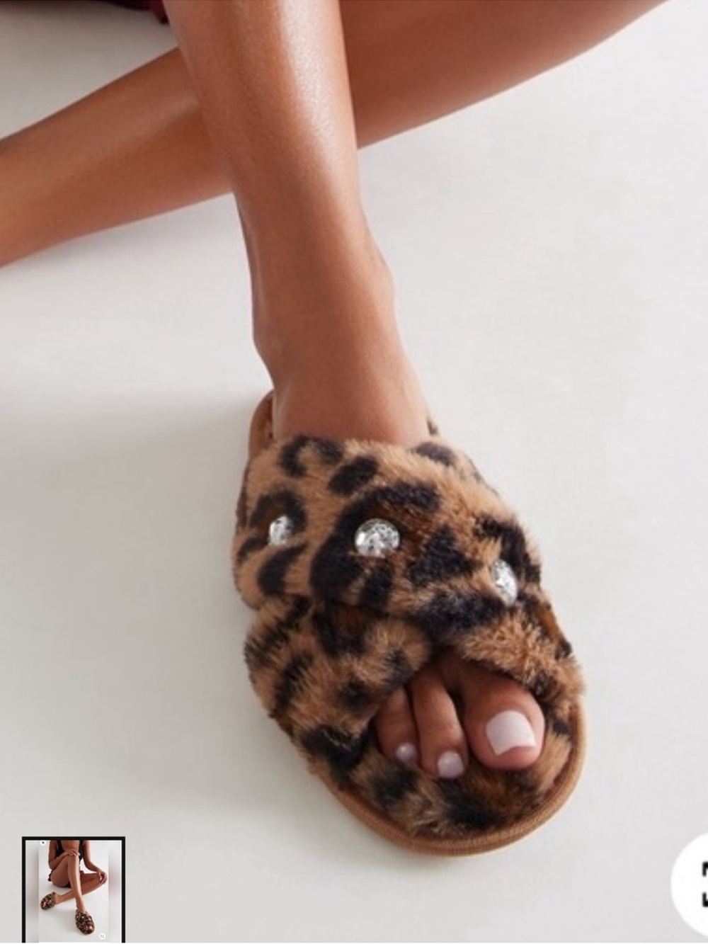 Leopard Faux-Fur Slide Sandals with Crystal Accents - Women